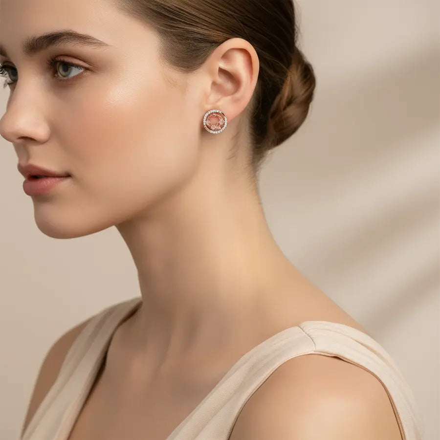 Circle Flower Crown Gold Earrings
