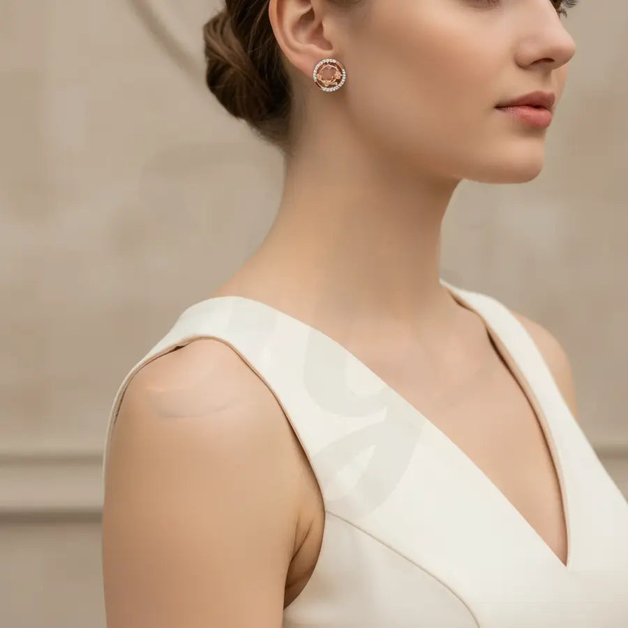 Circle Flower Crown Gold Earrings