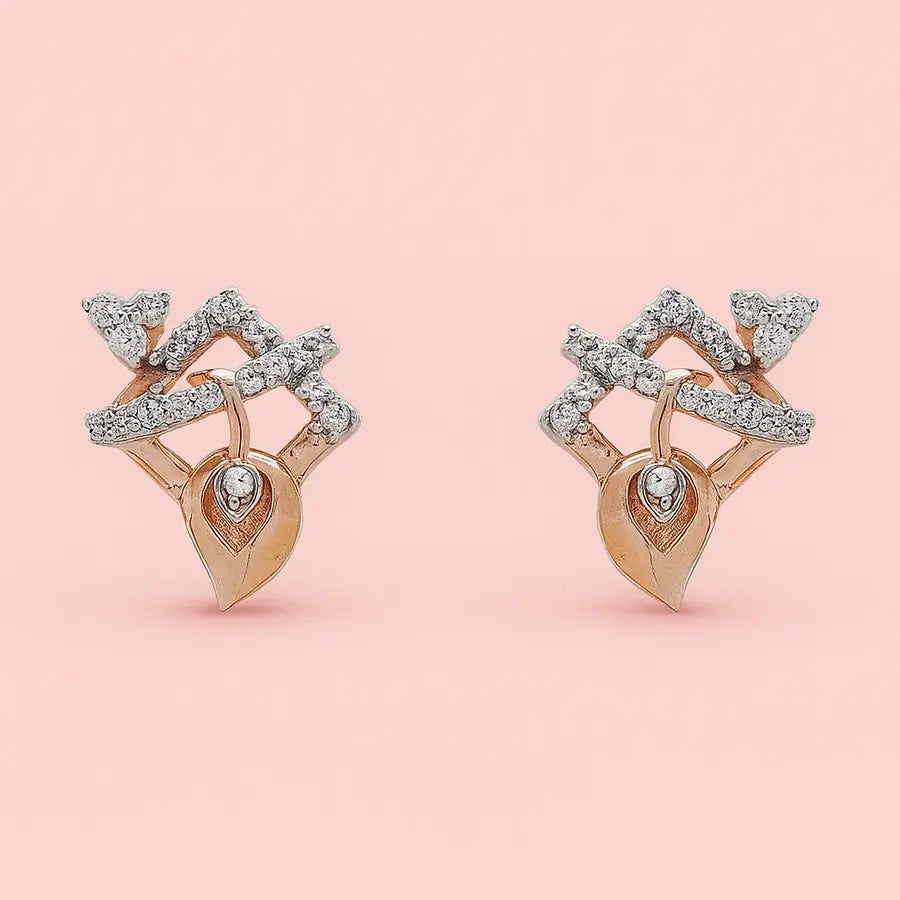 Diamond Drop Feather Gold Earrings