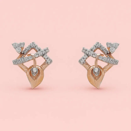 Diamond Drop Feather Gold Earrings