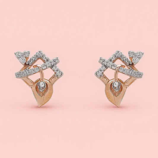 Diamond Drop Feather Gold Earrings
