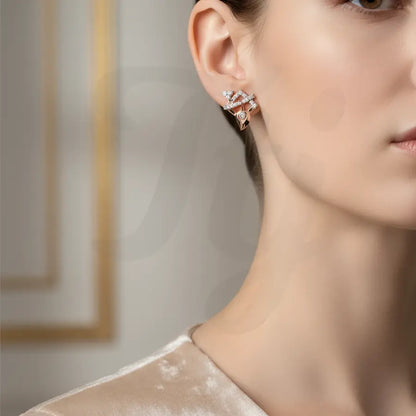 Diamond Drop Feather Gold Earrings