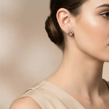 Diamond Drop Feather Gold Earrings