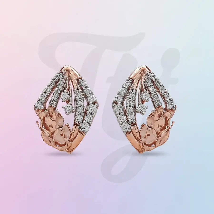 Diamond Flower Stones Gold Earrings