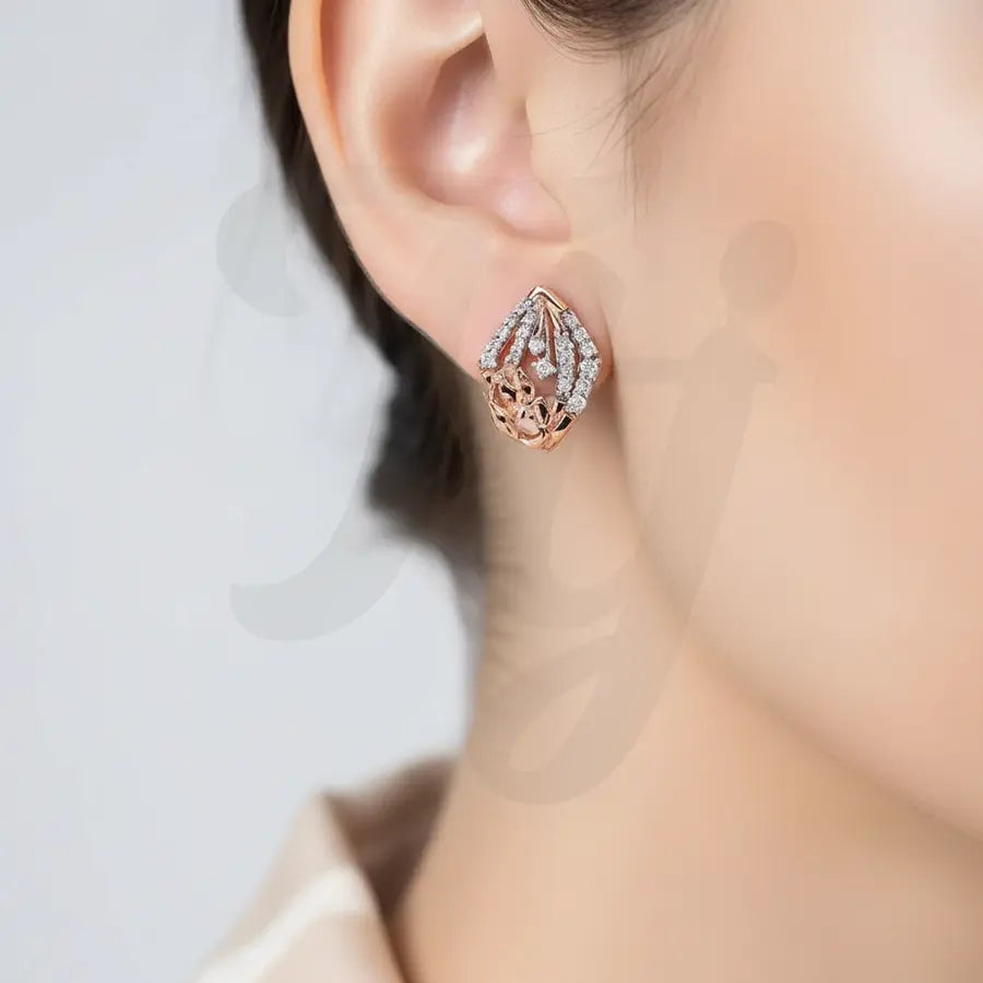 Diamond Flower Stones Gold Earrings