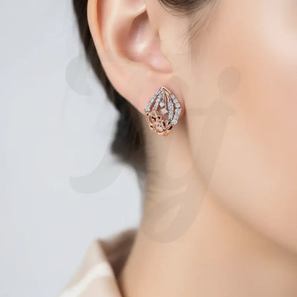 Diamond Flower Stones Gold Earrings