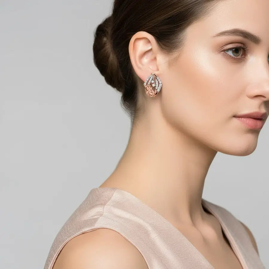 Diamond Flower Stones Gold Earrings