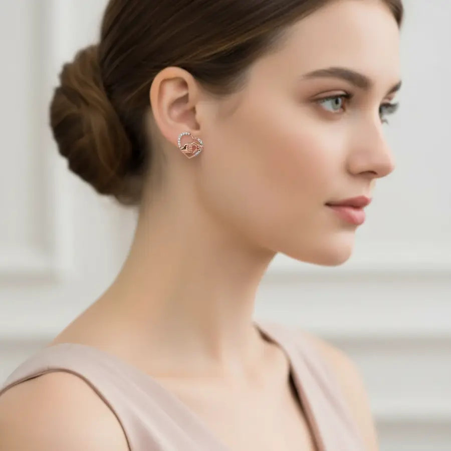 Heart Holding Hands Gold Earrings