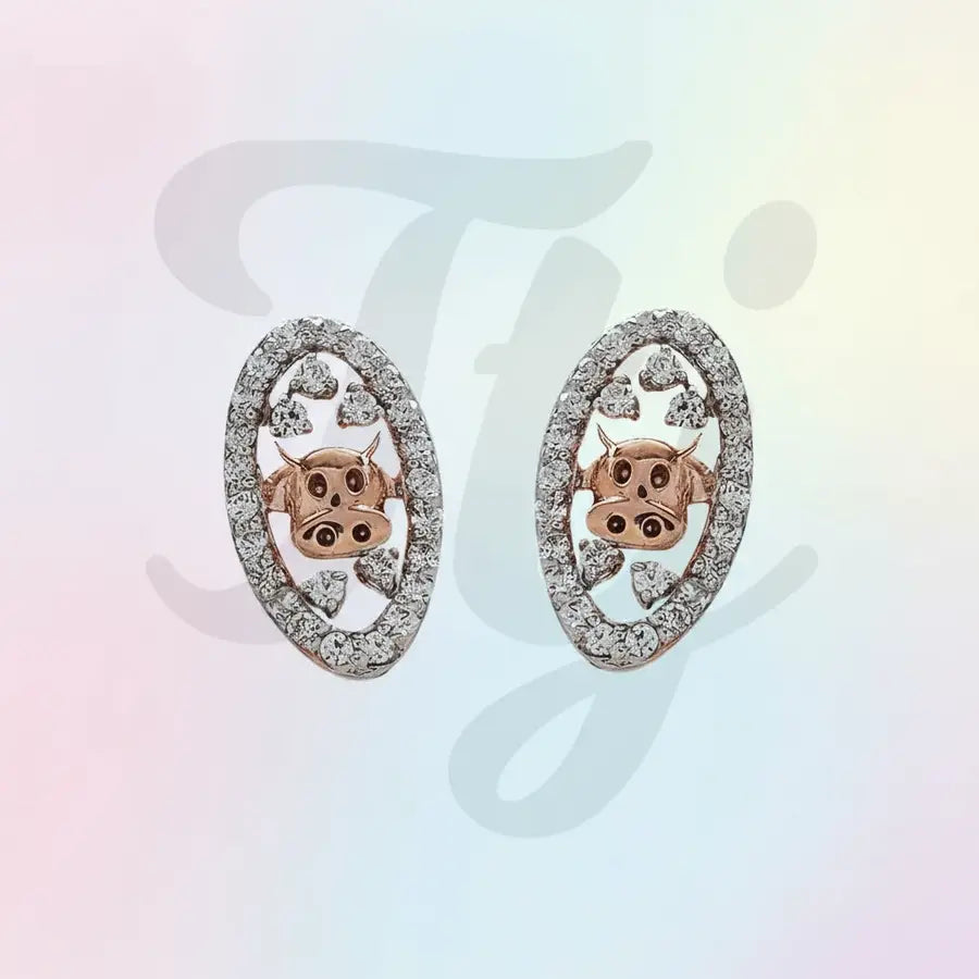 Oval Cow Frame Gold Earrings