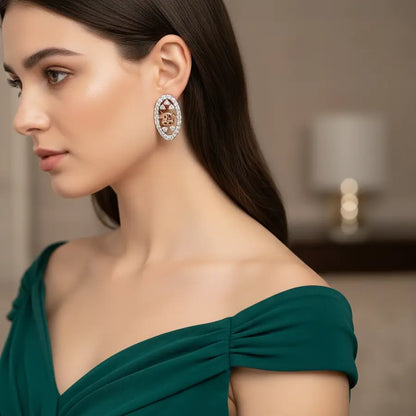 Oval Cow Frame Gold Earrings