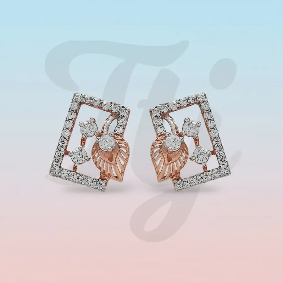 Rectangular Feather Gold Earrings