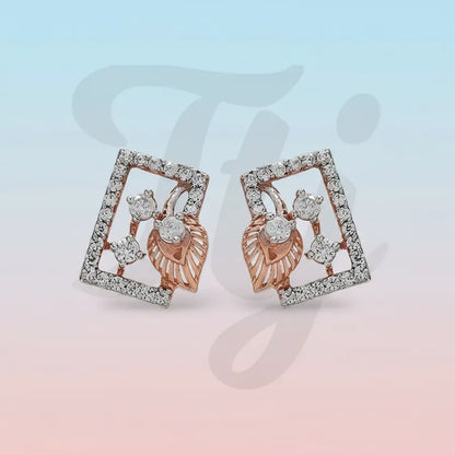 Rectangular Feather Gold Earrings