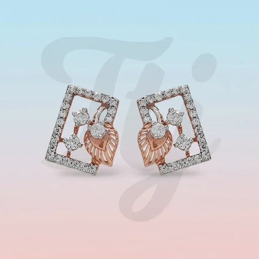 Rectangular Feather Gold Earrings