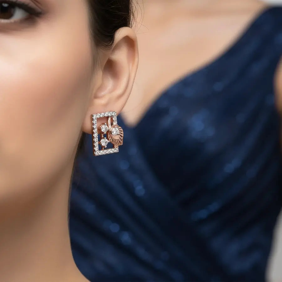 Rectangular Feather Gold Earrings