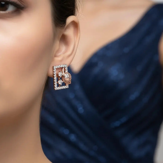 Rectangular Feather Gold Earrings