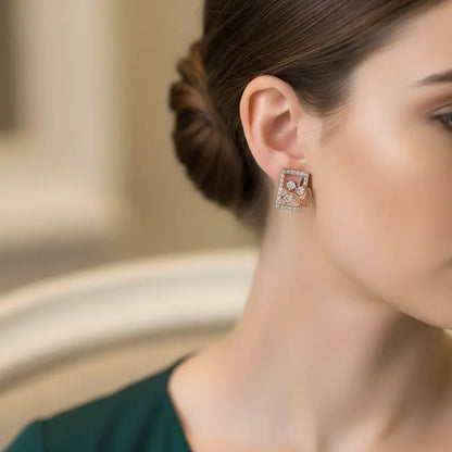 Rectangular Feather Gold Earrings