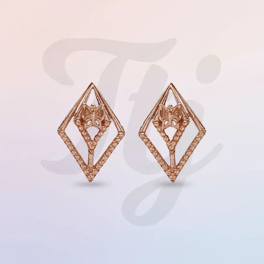 Diamond Frame Butterfly Gold Earrings