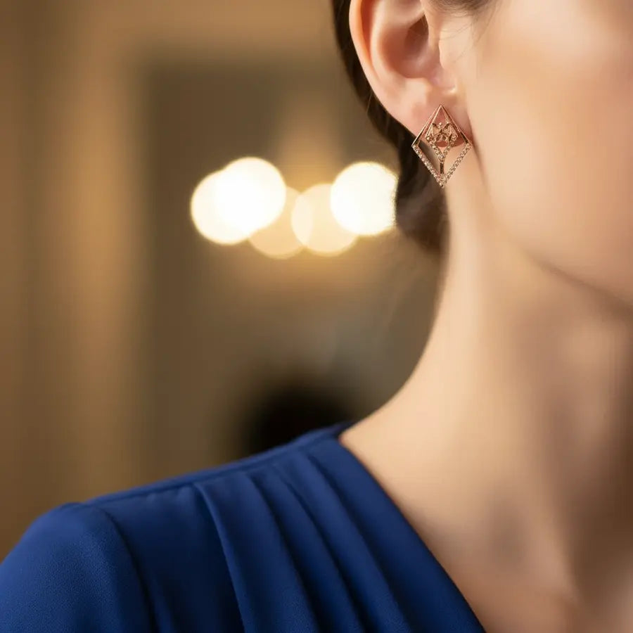 Diamond Frame Butterfly Gold Earrings