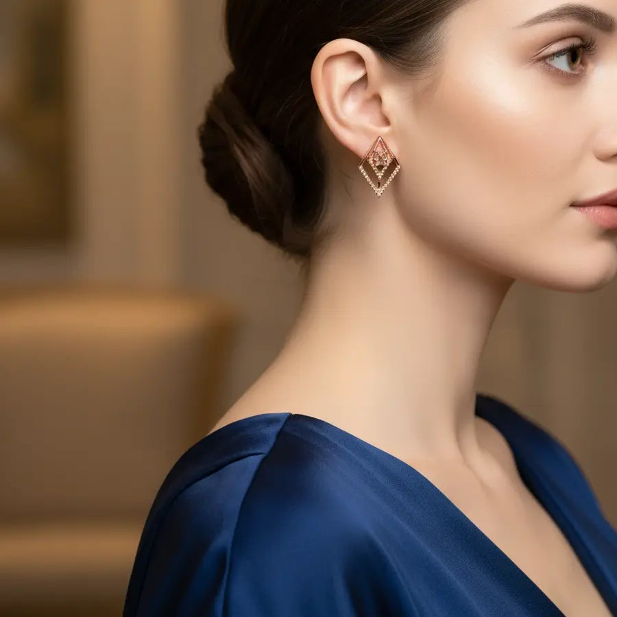 Diamond Frame Butterfly Gold Earrings