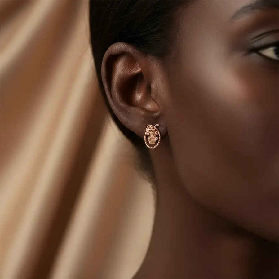 Traditional Figure Oval Gold Earrings