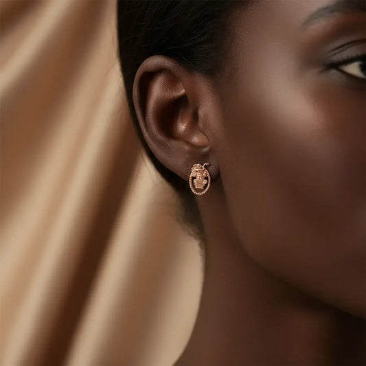 Traditional Figure Oval Gold Earrings