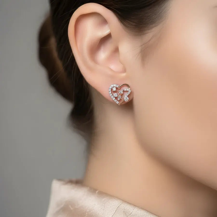 Heart Frame Music Note Gold Earrings