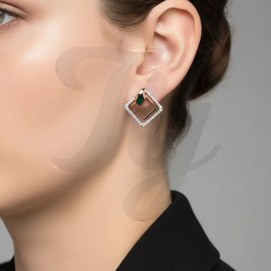 Green Feather Gold Earrings
