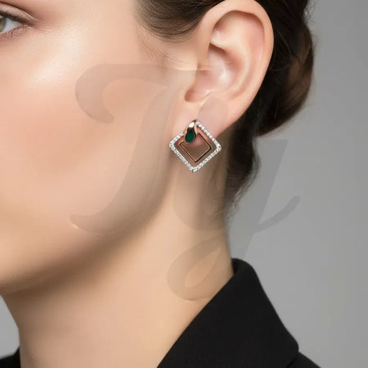Green Feather Gold Earrings