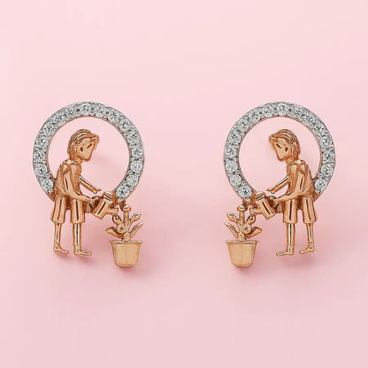 Watering Plants Gold Earrings