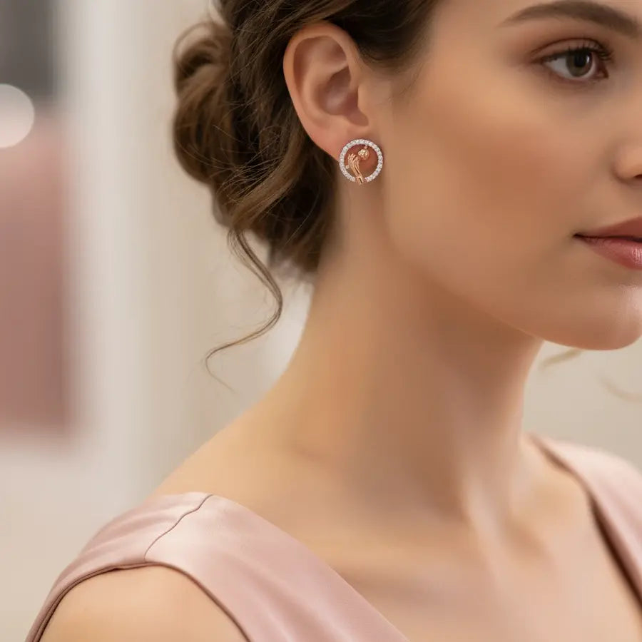 Globe Hand Gold Earrings