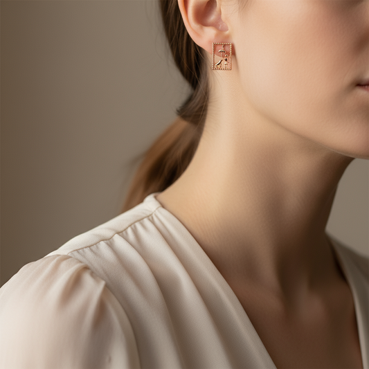 Umbrella Girl & Dog Gold Earrings