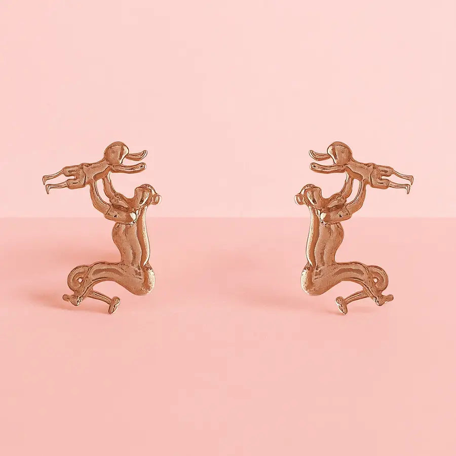 Mom Carrying Baby Gold Earrings