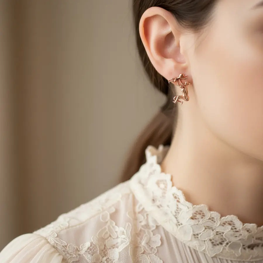 Mom Carrying Baby Gold Earrings