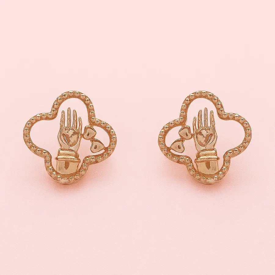 Double Heart Hand Gold Earrings