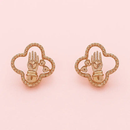 Double Heart Hand Gold Earrings
