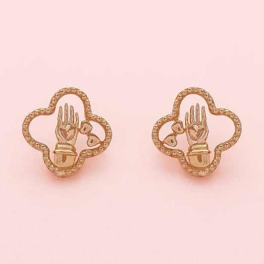 Double Heart Hand Gold Earrings