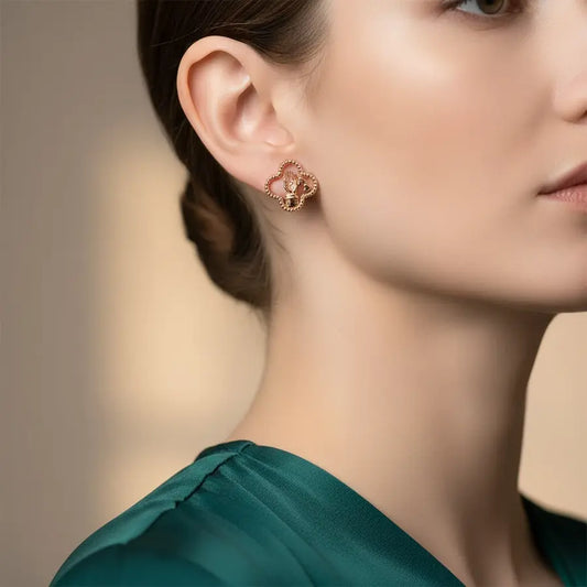 Double Heart Hand Gold Earrings