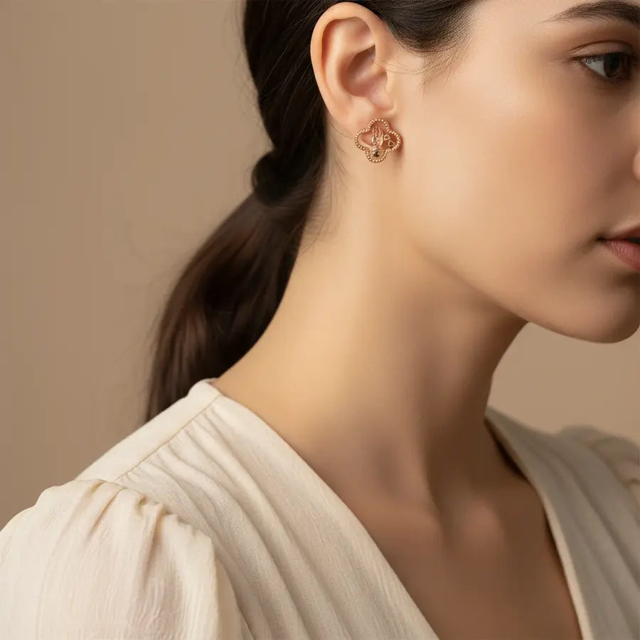 Double Heart Hand Gold Earrings
