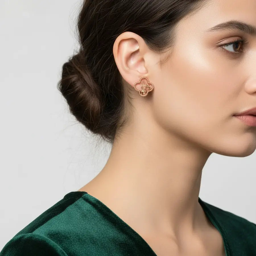 Double Heart Hand Gold Earrings