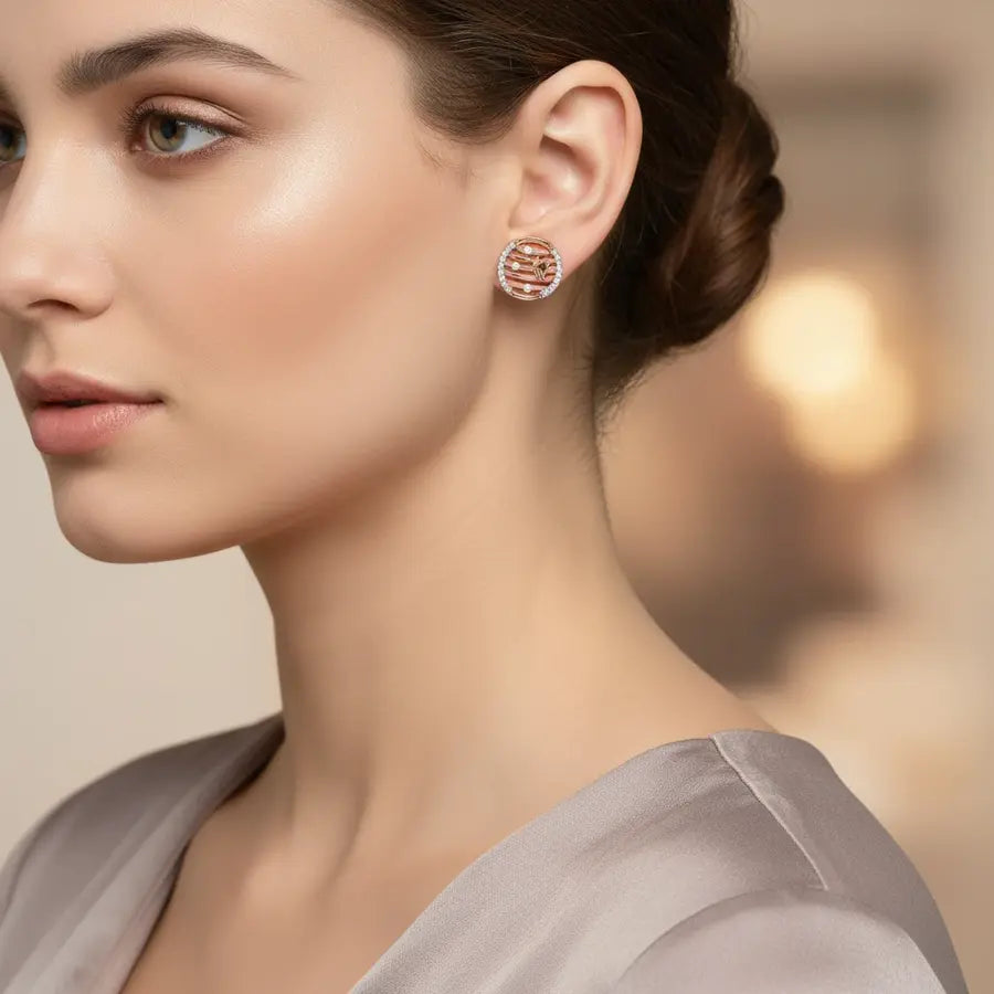 Circle Stone Butterfly Gold Earrings