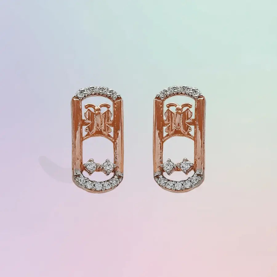 Butterfly Rectangle Frame Gold Earrings