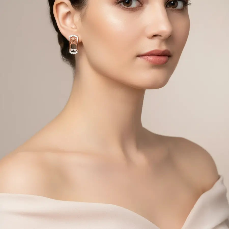 Butterfly Rectangle Frame Gold Earrings