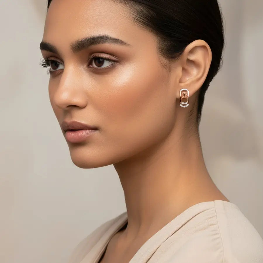Butterfly Rectangle Frame Gold Earrings