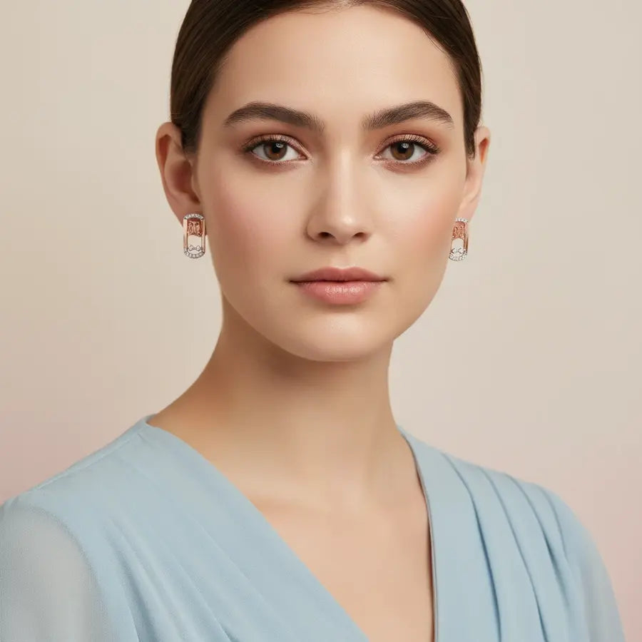 Butterfly Rectangle Frame Gold Earrings