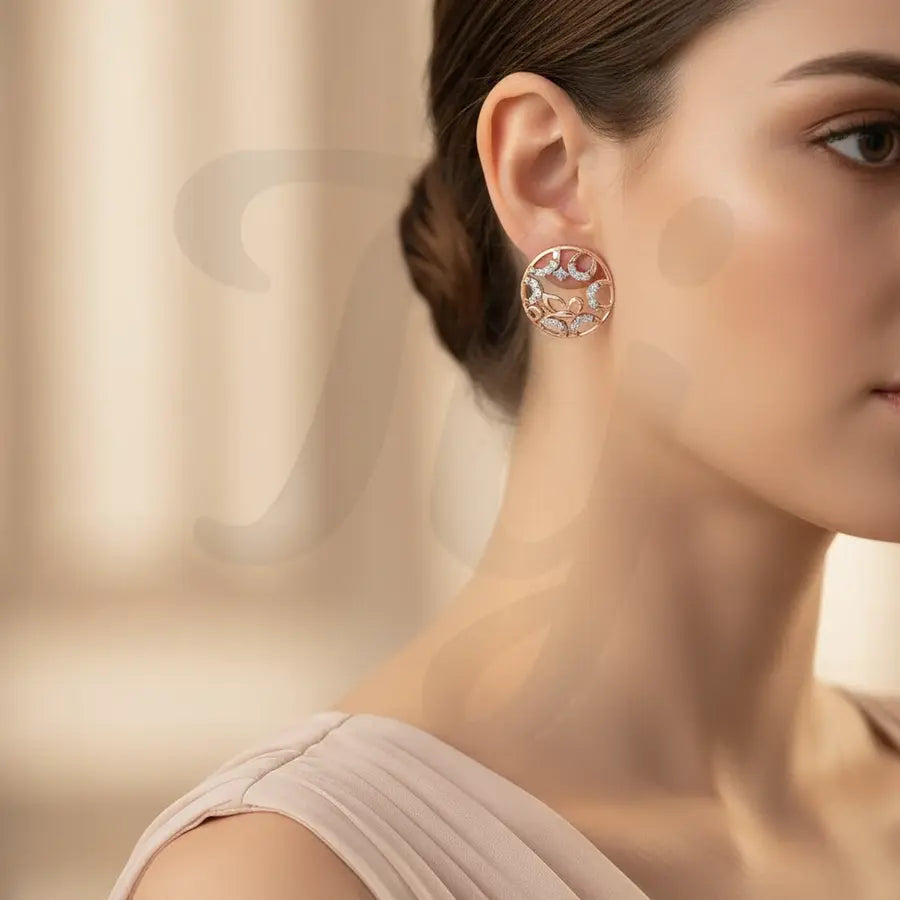 Circle Frame Butterfly Gold Earrings