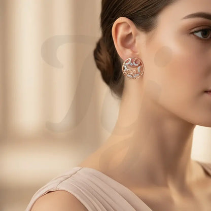 Circle Frame Butterfly Gold Earrings