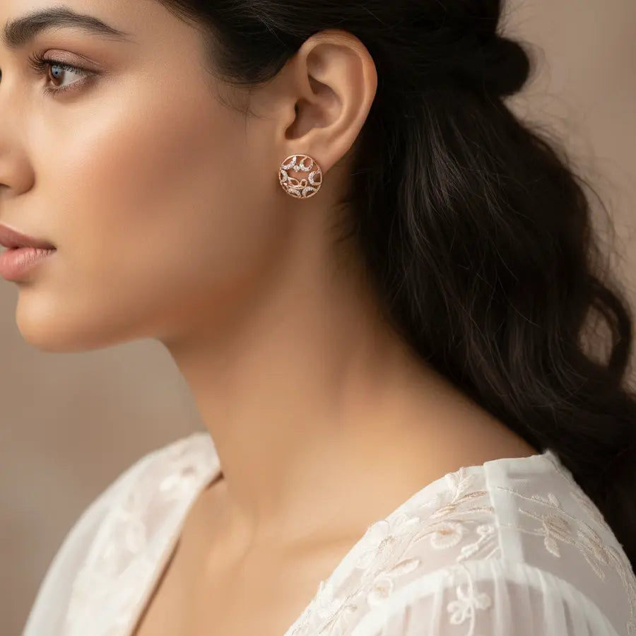 Circle Frame Butterfly Gold Earrings