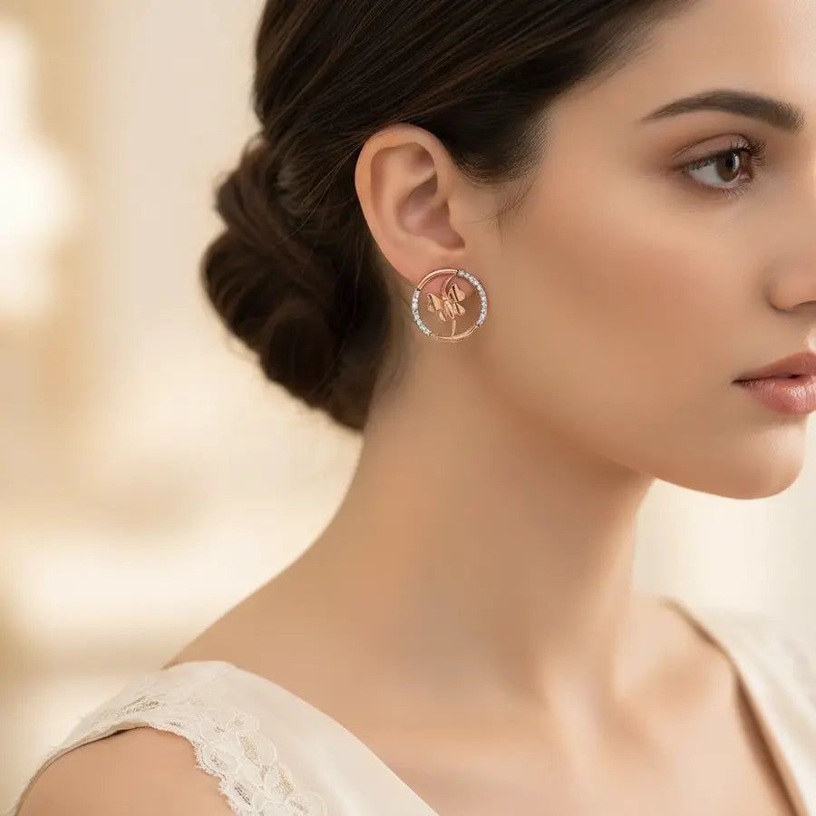 Circle Butterfly Gold Earrings