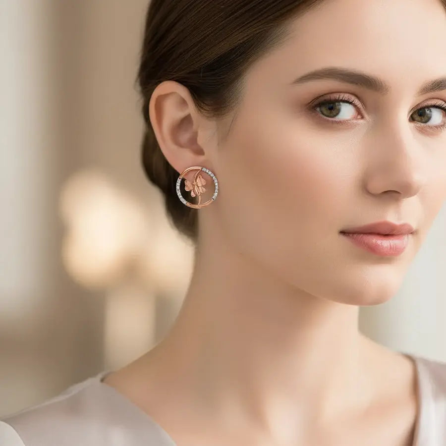 Circle Butterfly Gold Earrings