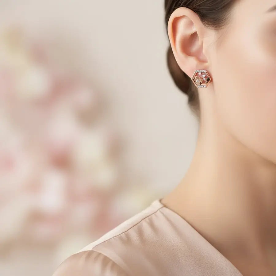 Pentagon Flower Gold Earrings
